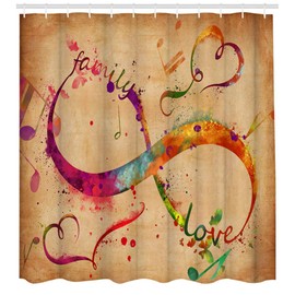 Music Shower Curtain Abstract Music Note with Love Themed Art Modern Bathroom Set with Hooks Musical Notes Rhythm Song Ornamental Fantasy Cloth Fabric Bathroom Decor Set with Hooks 72x72Inch