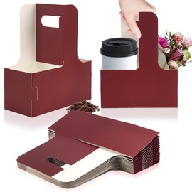 2 Cup Disposable Drink Carrier for Delivery with Handle,15 Count Wine Paperboard Cup Holder,Cup Carriers for Hot or Cold Drinks,Coffee Carrier, Food Delivery,Take Out Cup Carriers (Wine Red, 15 PCs)