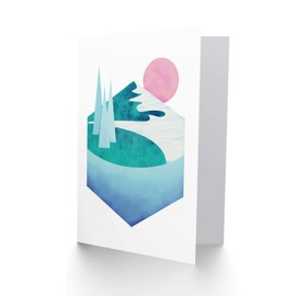 Wee Blue Coo Abstract Minimalist Mountains Lake Sunset Blank Greetings Art Card