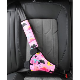 XNBTFK Seat Belt Pads for Kids, Universal Car Safety Seat Belt Pillow with Seatbelt Strap Cover, Car Seat Accessories Seat Belt Cover Shoulder Pads for Kids (Pink Dinosaur Pattern)