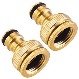 2 Pack Outside Tap Hose Connector 3/4” and 1/2” Female Brass Garden Hose Adapter 2in 1 Metal Faucet Adapter for Kitchen Garden