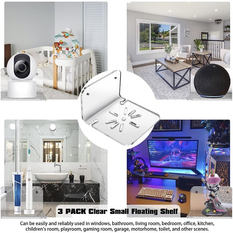 3pcs Acrylic Small Wall Shelf Floating Shelf for Security Cameras