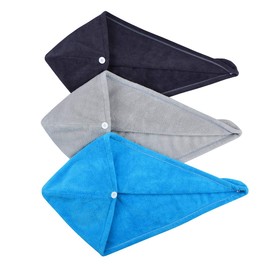 HOPESHINE Toalla de secado de cabello para mujer, toallas de microfibra suave para turbante de cabello, secado rápido, ultra absorbente, gran regalo para mujeres (3 unidades, gris oscuro+gris + azul cielo)