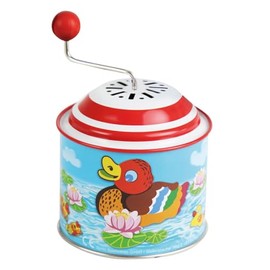 LENA 52761 tin Toys Musikdrehdose Kleine Enten, Musikdose ca. 10,5 x 7,5 cm, Blechdrehdose mit Melodie, Drehdose aus Metall, Drehorgel für Kinder ab 18 Monate, Entchen Orgel, bunt, S