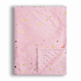 Donsonny Baby Blanket for Boys Girls Soft Minky with Double Layer Dotted Backing, Star and Moon Printed 30 x 40 Inch Receiving Blanket (Pink)