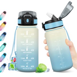 Water Bottle 500 ml, Water Bottle with Time Marking, Sports Water Bottle with Straw, Leak-Proof, BPA-Free, Sports Water Bottle for Gym, Bike, Office, Outdoor, Adults, School, Yoga,