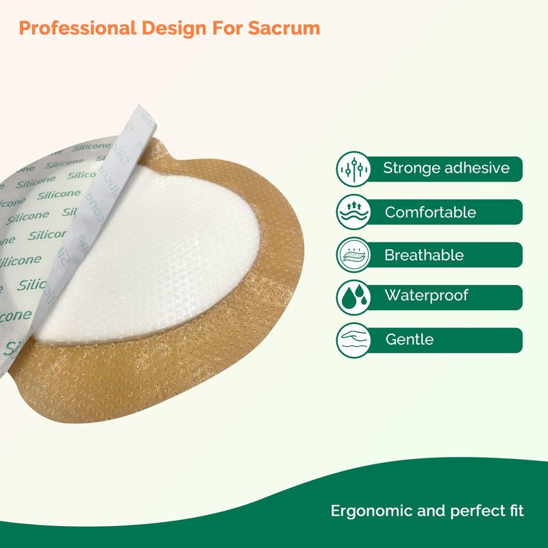 Sacrum Foam Dressing with Border - Silicone Adhesive 7"x7" Waterproof