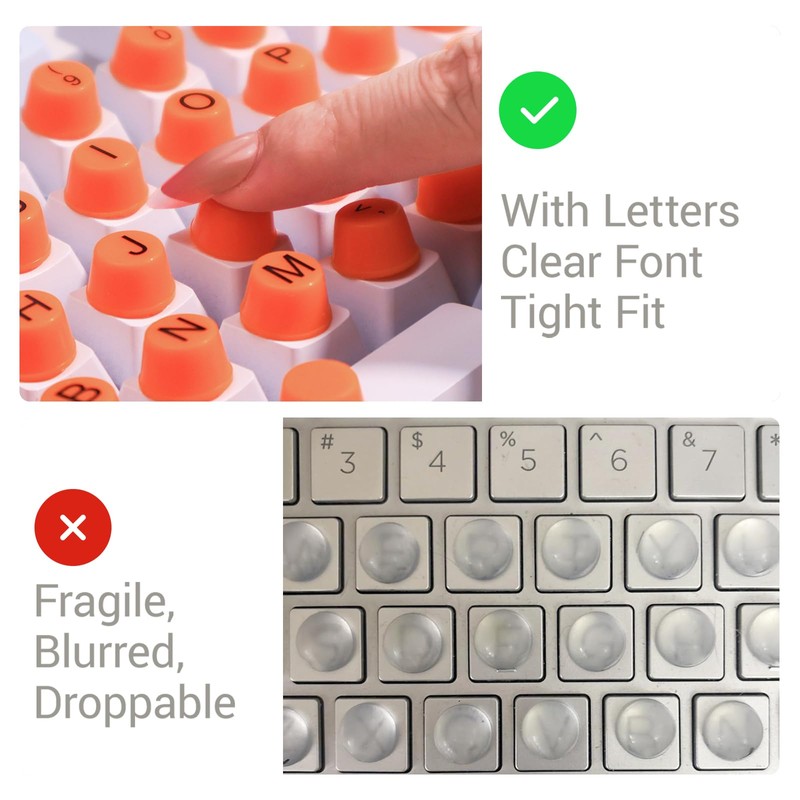 Raised Keyboard Stickers for Long Nails with Letters, Soft Silicone