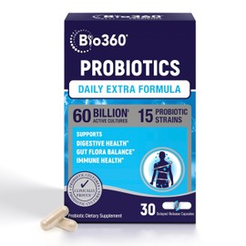 Extra Strength Probiotic for Digestive Health and Immune Support, 60 Billion CFU & 15 Strains, Gut Health Probiotics for Men and Women Supports Occasional Constipation, Diarrhea, Gas & Bloating, 30CT