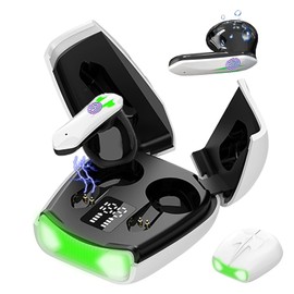 Wireless Earbuds, Bluetooth 5.3 Earphones with LED Display Charging Case,35ms Ultra Low Latency Dual-mode Half In-Ear Headphones Ears Painless, Mini IPX5 Waterproof Noise Reduction Smart Control,White