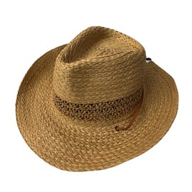 Unisex Natural Straw Cowboy hat with Detail Band and Chin Cord.,Fast UK Post 48-72 Hour delivery (as8, Alpha, l)