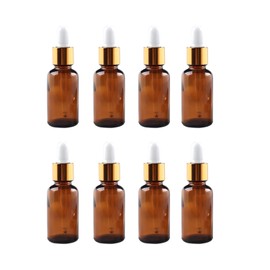 ROHIJALE 8Packs 15ml/0.5Oz Small Amber Glass Eye Dropper Bottles with Golden Caps Leakproof Travel Tincture Containers Empty Eye Dropper Bottles For Essential Cuticle Body Oils