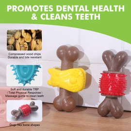 Durable Dog Chew Toys for Large Dogs - Tough Bone-Shaped Dental Chew with TPR Rubber & Wood Fiber, Teething & Aggressive Chewer Toys for Medium/Large Breed, Long-Lasting Teeth Cleaning (4 Pack Set)