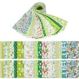 Pack of 40 Cotton Fabric Patchwork, Fabrics Cotton Cloth DIY Cotton Cloth Floral Pattern DIY Fabric Strips Creative Fabric Rolls for Sewing DIY Crafts (Green)
