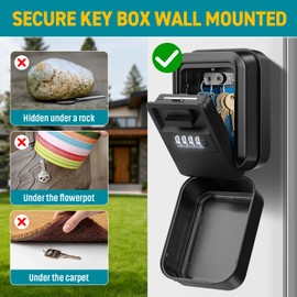 TEUEN Key Lock Box, Waterproof Wall Mount Lock Box for Keys with Code