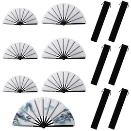 6 Pcs Sublimation Fans Blank with Storage Bag and Double Side Tape Set, Sublimation Clack Fan Blanks DIY White Polyester Heat Transfer Hand Fans Printing for Wedding, Party, Home Decoration