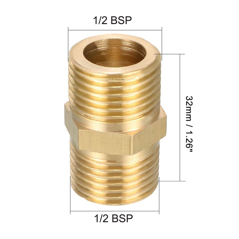 sourcing map Brass Pipe Fitting, Hex Nipple 1/2 BSP Male