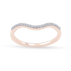 SAVEARTH DIAMONDS 1MM Moissanite Diamond Half Eternity Curved Wedding Band Guard Ring for Women 14K Rose Gold Over Sterling Silver,Prong Set Promise Stackable Rings For Her(0.11 Cttw)-Ring Size-8.5