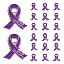 20 Pcs Funeral Ribbon Awareness Pins Memorial Lapel Brooches Forever In Our Hearts For Funeral Mourning Event (purple)