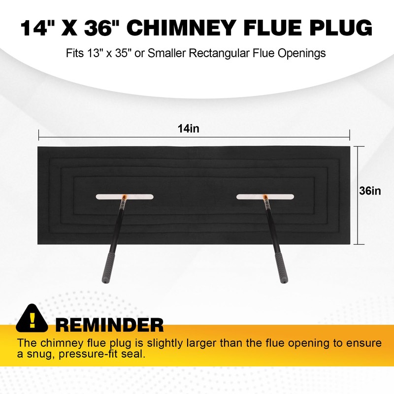 Chimney Flue Plug for 13" x 35" Rectangular Chimney Flue,