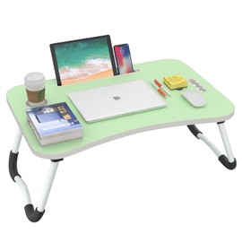 BUYIFY Folding Lap Desk, 23 Inch Portable Wood Green Laptop Bed Desk Lap Desk with Cup Holder, for Working Reading Writing, Eating, Watching Movies for Bed Sofa Couch Floor
