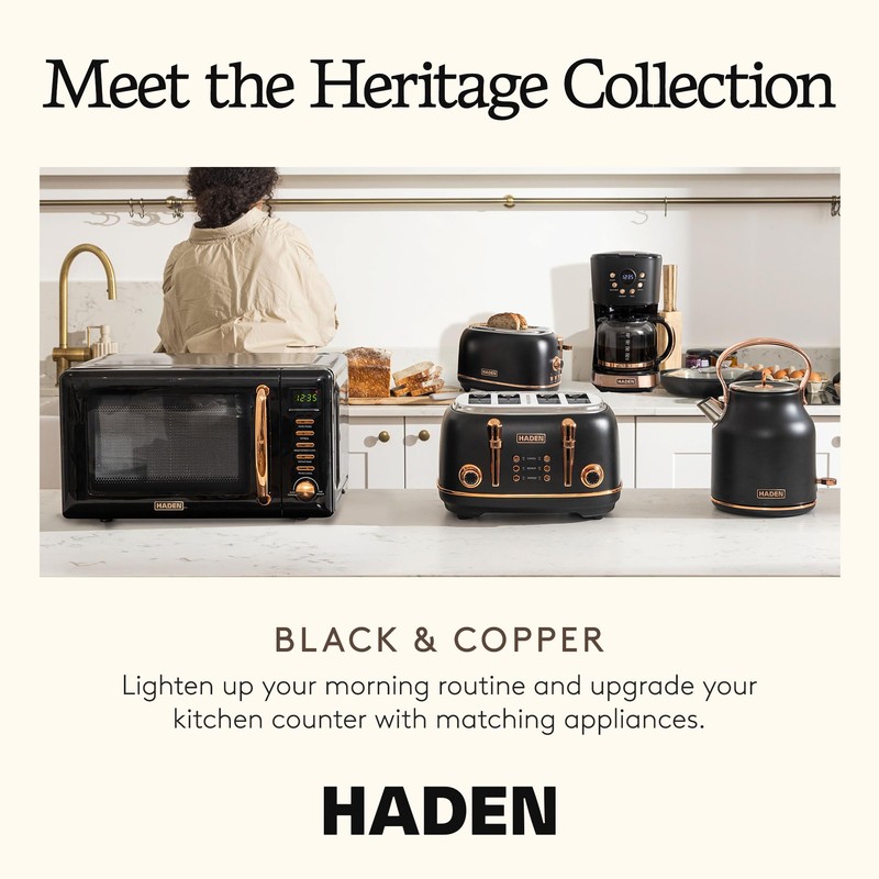 HADEN Heritage 4-Slice Toaster with Extra Wide Slots, 1500-Watt, Black