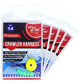 5pks Fish WOW!® 3-Hook Crawler Harness Walleye Spinner Rig #14 Yellow Blade and Green Beads