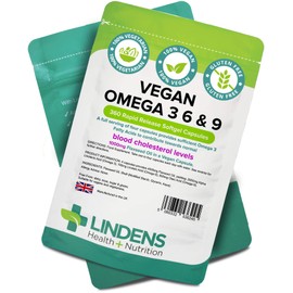 Lindens Vegetarian Omega 3 6 & 9 Flaxseed 1000mg Capsules | 360 Pack | Specially Formulated for Vegans & Vegetarians Contributes to The Maintenance of Normal Blood Cholesterol Levels