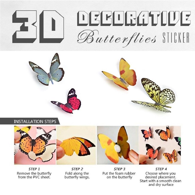 Jaamso Royals 'Multicolor 3D Butterflies' Wall Sticker 4 Combo of