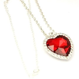 New Large Red Crystal Heart Necklace with Crystal Chain and red/blue velvet gift bag Jewelry Gift Silver Plated