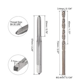 HARFINGTON Tap & Bit Sets, 8#-36 UNF 2B Straight Flute Machine Thread Milling Tap, 3.4mm M35 Cobalt High Speed Steel (HSS-CO) Twist Drill Bit