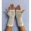 tinacrochetstudio? Crochet Fingerless Gloves Custom Elbow Length Mitness (Ivory)