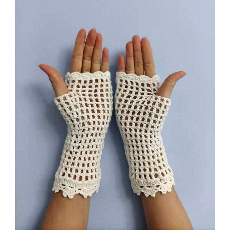 tinacrochetstudio? Crochet Fingerless Gloves Custom Elbow Length Mitness (Ivory)