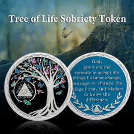 54 Year Sobriety Coin - Recovery Butterfly Tree of Life AA Coins - 54 Year AA Chips and Medallions - 1-65 Prime Sobriety Chip Alcoholics Anonymous Gifts for Men Women