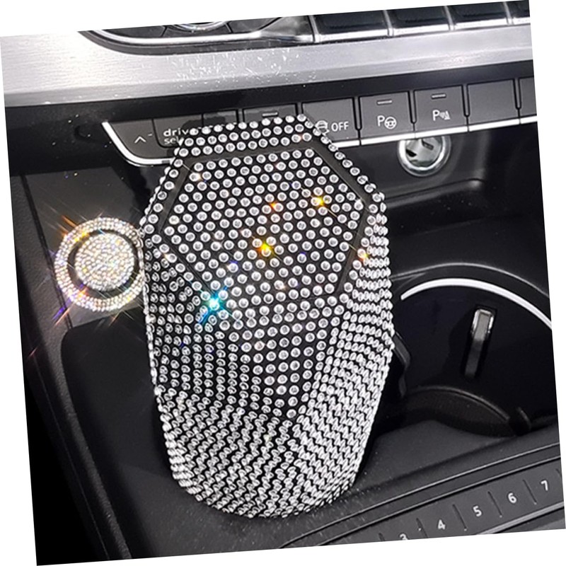 BUGUUYO Rhinestone Car Trash Can with Lid Decorative Auto Trash