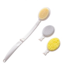 GUIYAL 3 in 1 Back Bath Brush Set for Shower, 19"" Long Handle Body Brush, Back Scrubber, Exfoliation and Improved Skin Health for Elderly with Limited Arm Movement, Disabled, Pregnant Women, Ivory