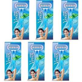 Gillette 6 Pack Gillette Venus Razor Handle & Refill Cartridge with Aloe Strip for Women
