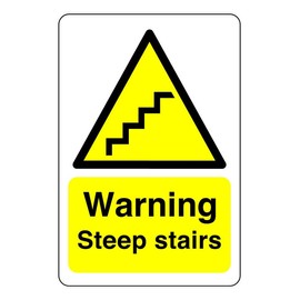 Safety First Display LTD Warning steep stairs sign - 1.2mm Rigid plastic for indoor/outdoor usage (300mm x 200mm) Viewing Distance within 7m.