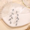 FASHGOOD Sterling Silver Leaf Drop Earrings, Cubic Zirconia Crystal, Hypoallergenic,