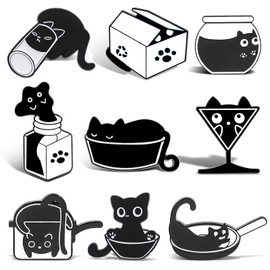 Pack of 9 Black Cat Enamel Lapel Pins, Cute Animal Enamel Brooch, Cute Pin Badge, Pride Pins, for Women and Men, Zinc, 1
