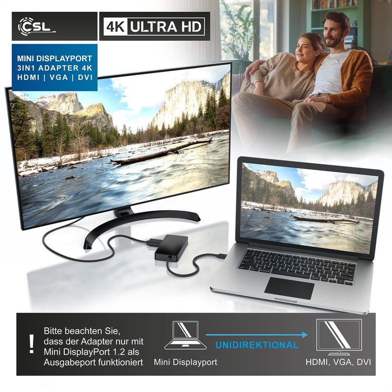 CSL - Mini DP HDMI 3-in-1 Adapter, Black