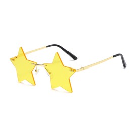 IKUVNA Rimless Star Shape Sunglasses for Women Men Party Streetwear Glasses Trendy Transparent Pentagram Eyewears (Yellow)