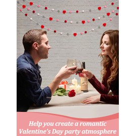 3 Pcs Felt Ball Heart Garlands - Felt Pom Pom Heart Hanging Ornaments for Anniversary, Wedding, Party Decors, Memorial Gifts, Grey White Red