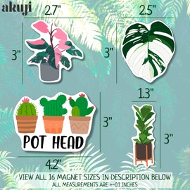 AKUJI 16 Plant Magnets for Fridge & Kitchen - Nature & Decor Potted Plants | Refrigerator Magnet Accessories & Gifts for Plant Lovers - Monstera & Cactus Aesthetic Office Locker | Gifts Plant Lovers