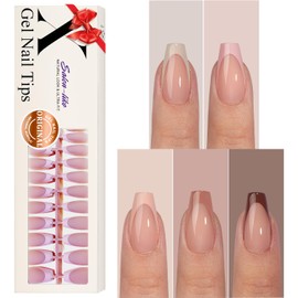 Gel X French Tip Nails Long Coffin French Tip Press on Nails SXVME White French Nail Tips 150Pcs Pre-applied Tip Primer Natural Skin Tones Fake Nails Extensions Gel X Nail Kit for Women Girls DIY