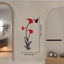 HNVNER Wall Sticker Flower 3D DIY Wall Sticker for Living Room Wall Sticker for Bedroom Wall Decoration for Sofa Background TV Wall Background (59 x 31 inches, Red)