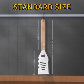 Qinshaine 4-in-1 BBQ Spatula, Multifunction Grill Spatula with Wooden Handle, perfect for BBQ grills and kebabs for camping picnics
