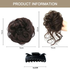 FDEETY Hair Accessories Bun Hairpiece Real Hair Wavy Curly Hair Bun Hair Extension Updo Hairstyle Clip in Claw Ponytail Hairpieces Hair Scrunchies for Women (Dark Brown)