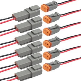 6 Sets DT 2 Pin Car Connector Male & Female with 16AWG Leads for Car/Truck/Boat/LED