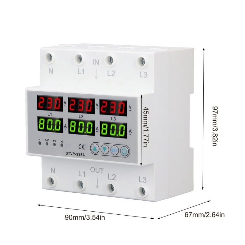 Over Under Voltage Protector 80A 3 Phase Auto Reset Voltage
